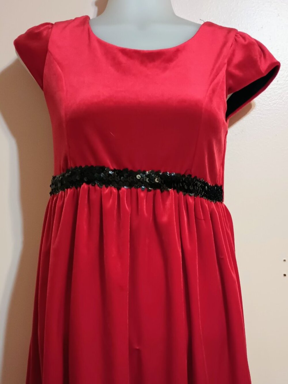 George Red Velvet Holiday Dress with Sequin Waist - Girls Size XL (14/16)